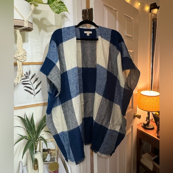 Loft Cardigan / Shawl Size XS/S Blue Gingham Checkered - Picture 1 of 4